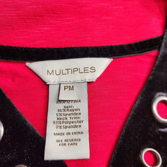 Multiples Womens Size M Petite  Red Long Sleeve v neck top blouse New -23 - Picture 8 of 10